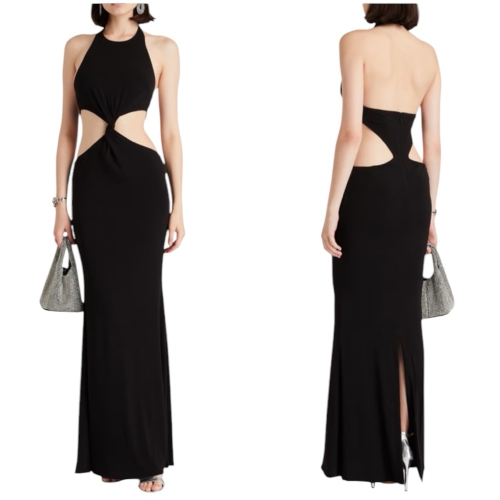 Retrofete Black Raven Cutout Jersey Halter-neck Maxi Dress Large New with Tags